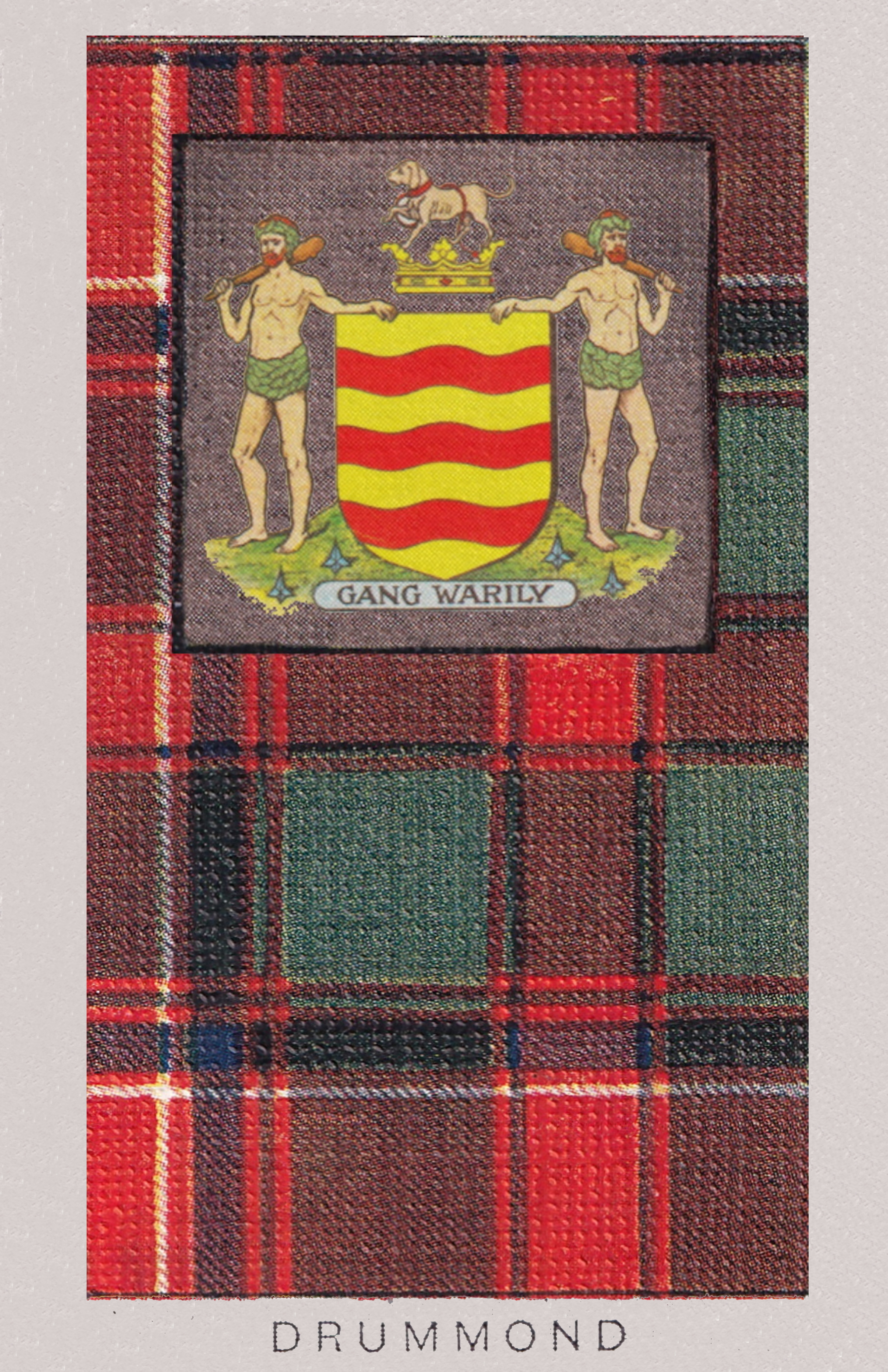 Clan Drummond vintage Coat of Arms and Tartan Poster