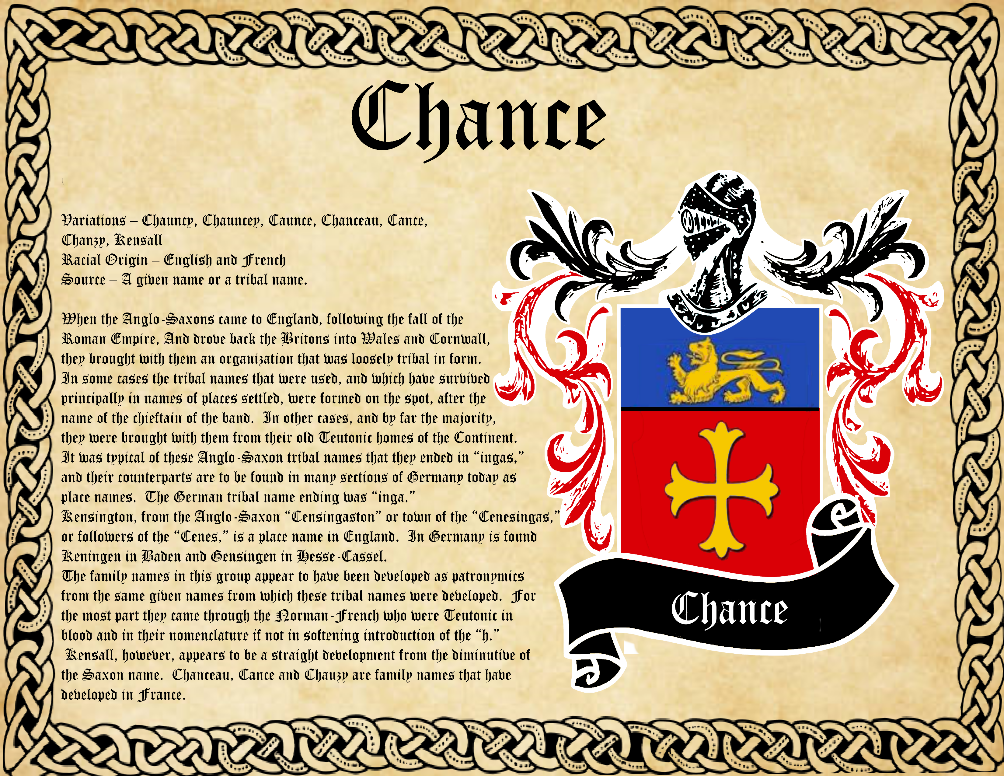 Chance Surname Family History and Coat of Arms