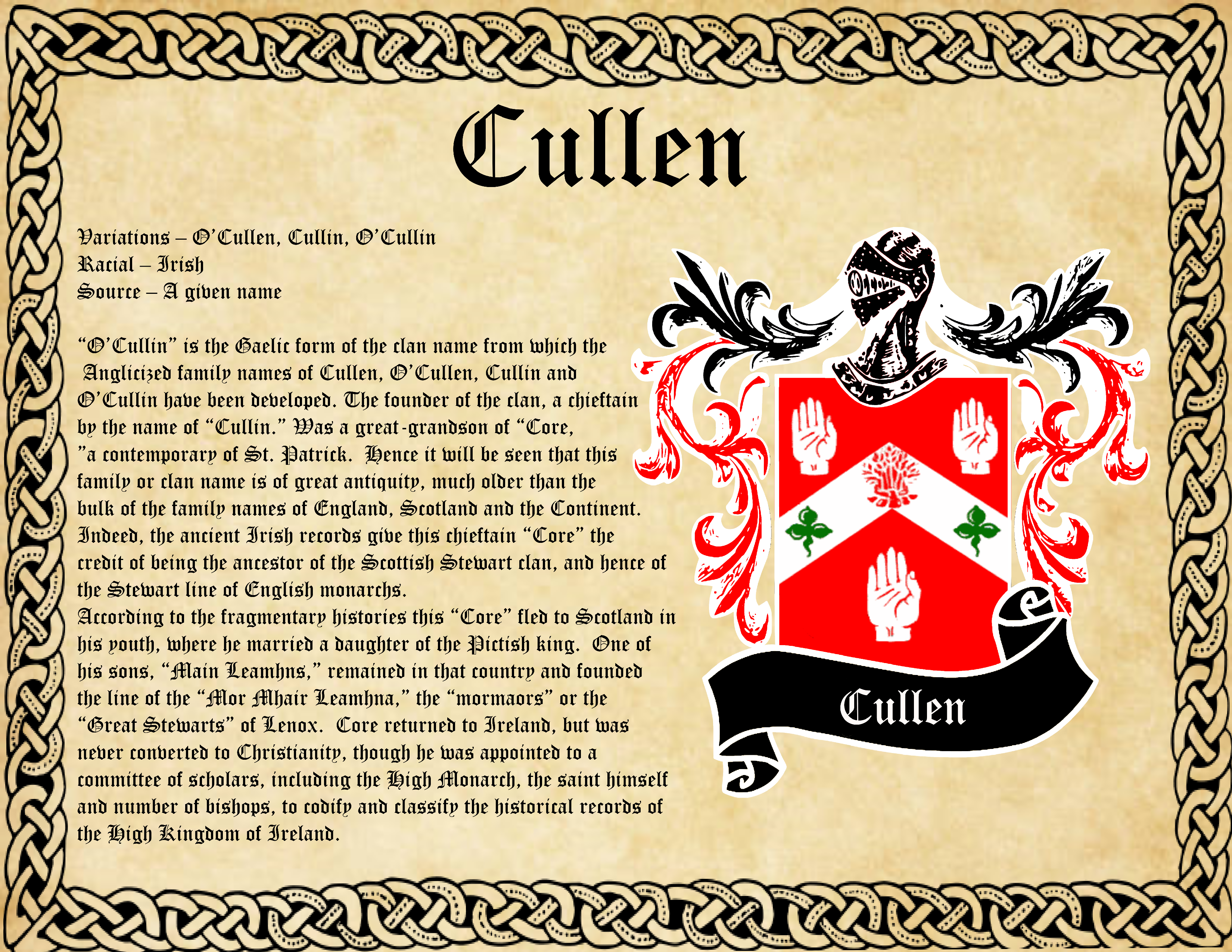 Cullen Surname Coat of Arms and Family History