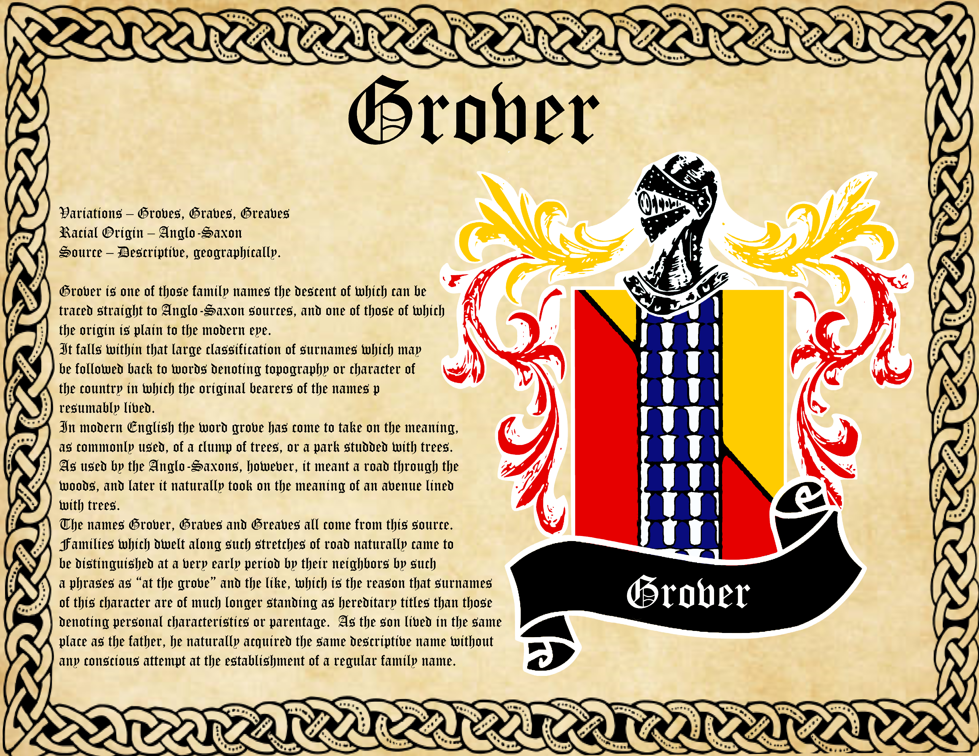 Grover Surname Family History and Coat of Arms