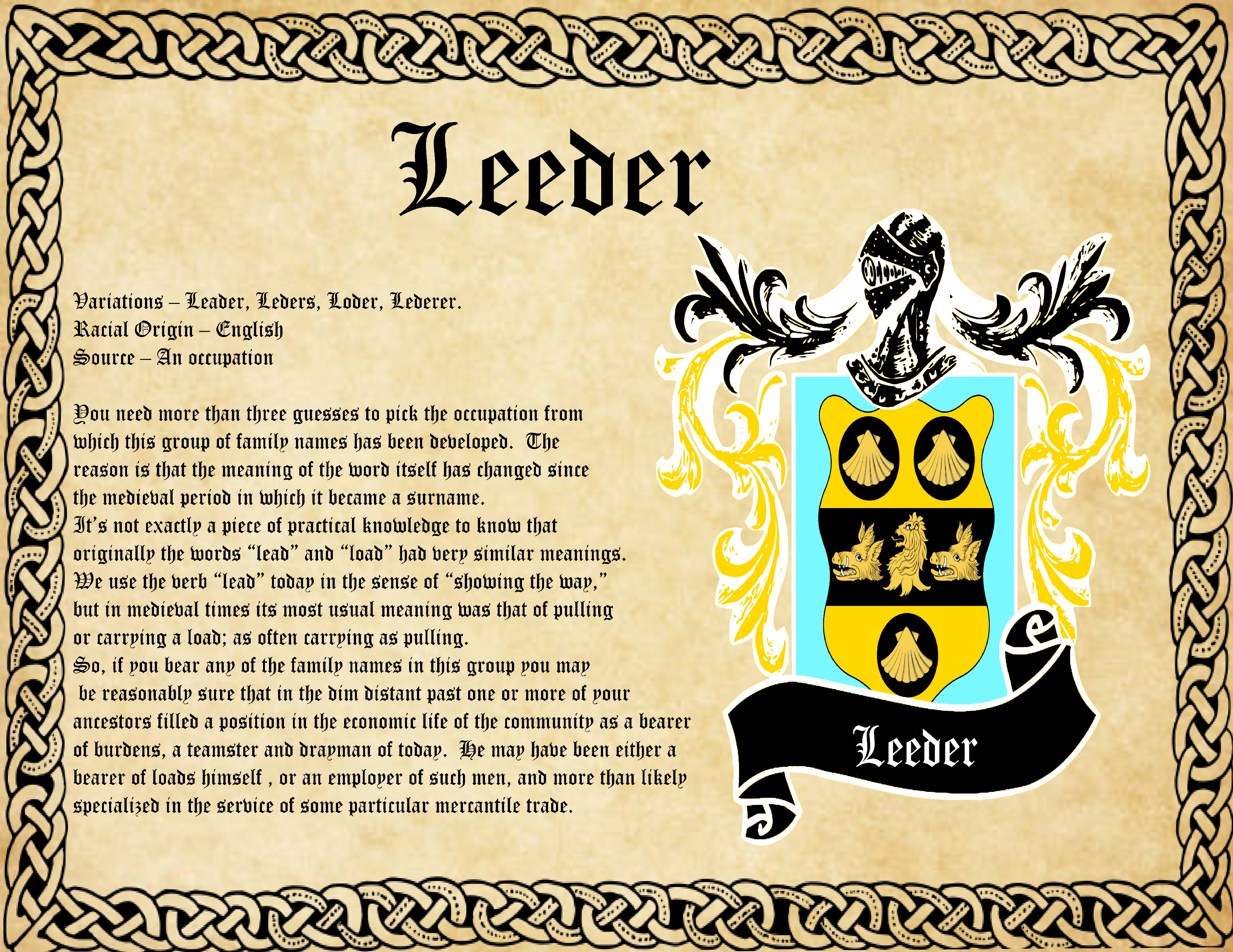 Leeder Surname Family History and Coat of ARms