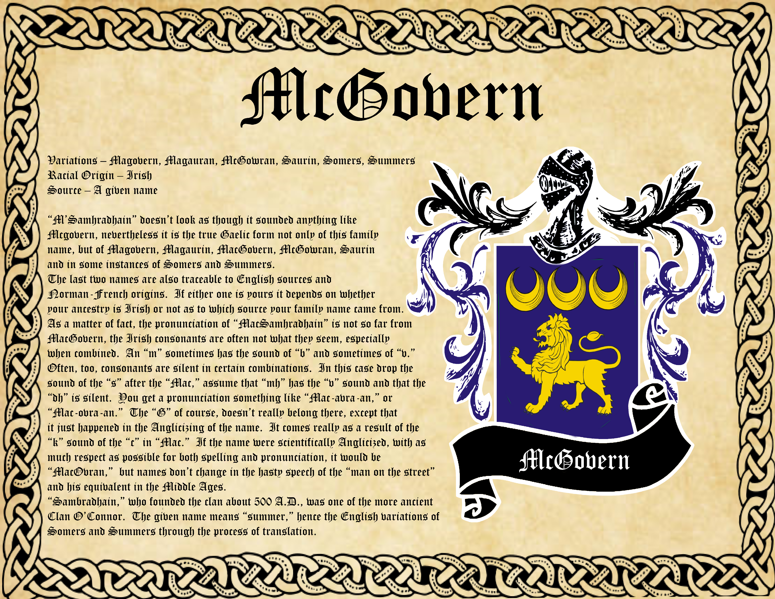 MacGovern Family History And Coat of Arms