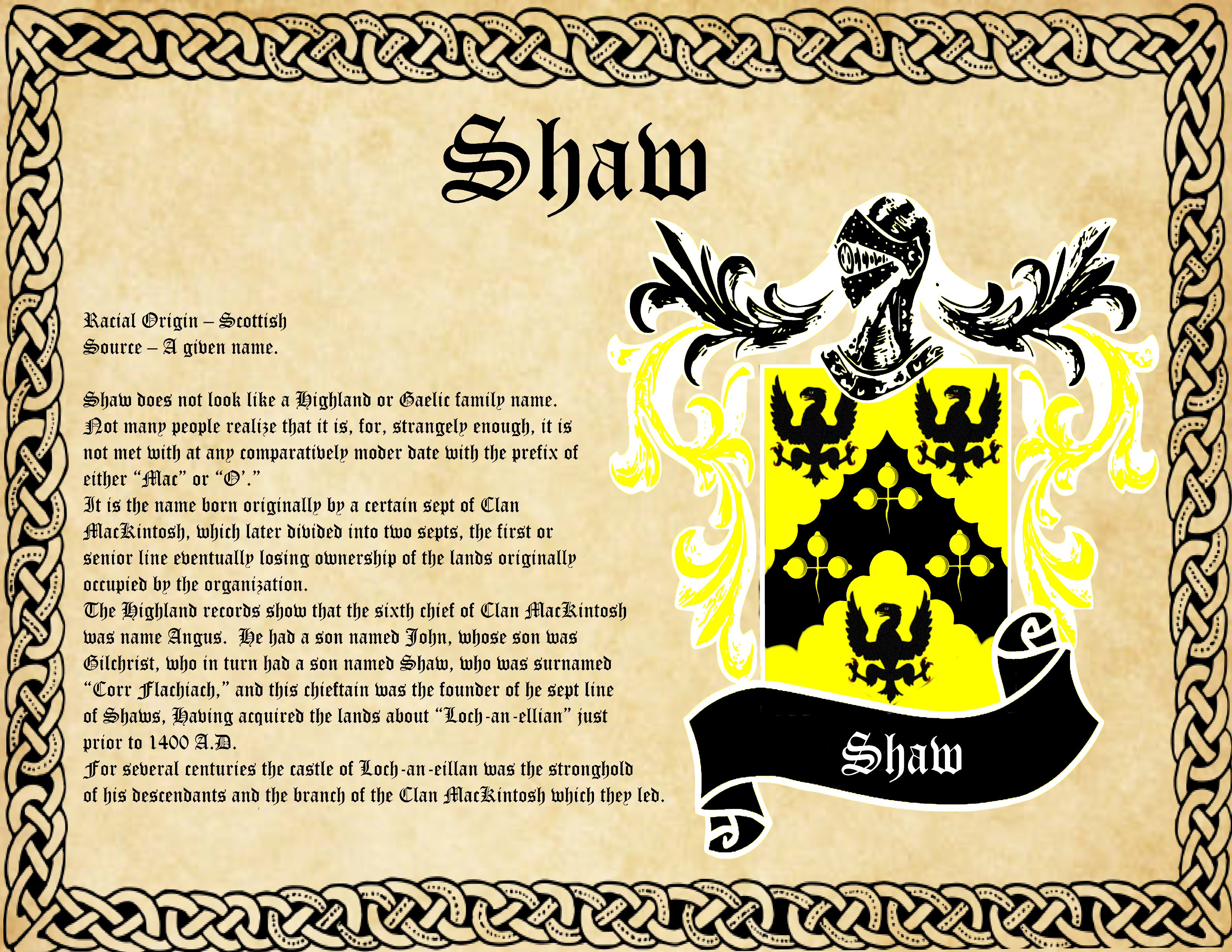 Shaw Surname Family History and Coat of Arms