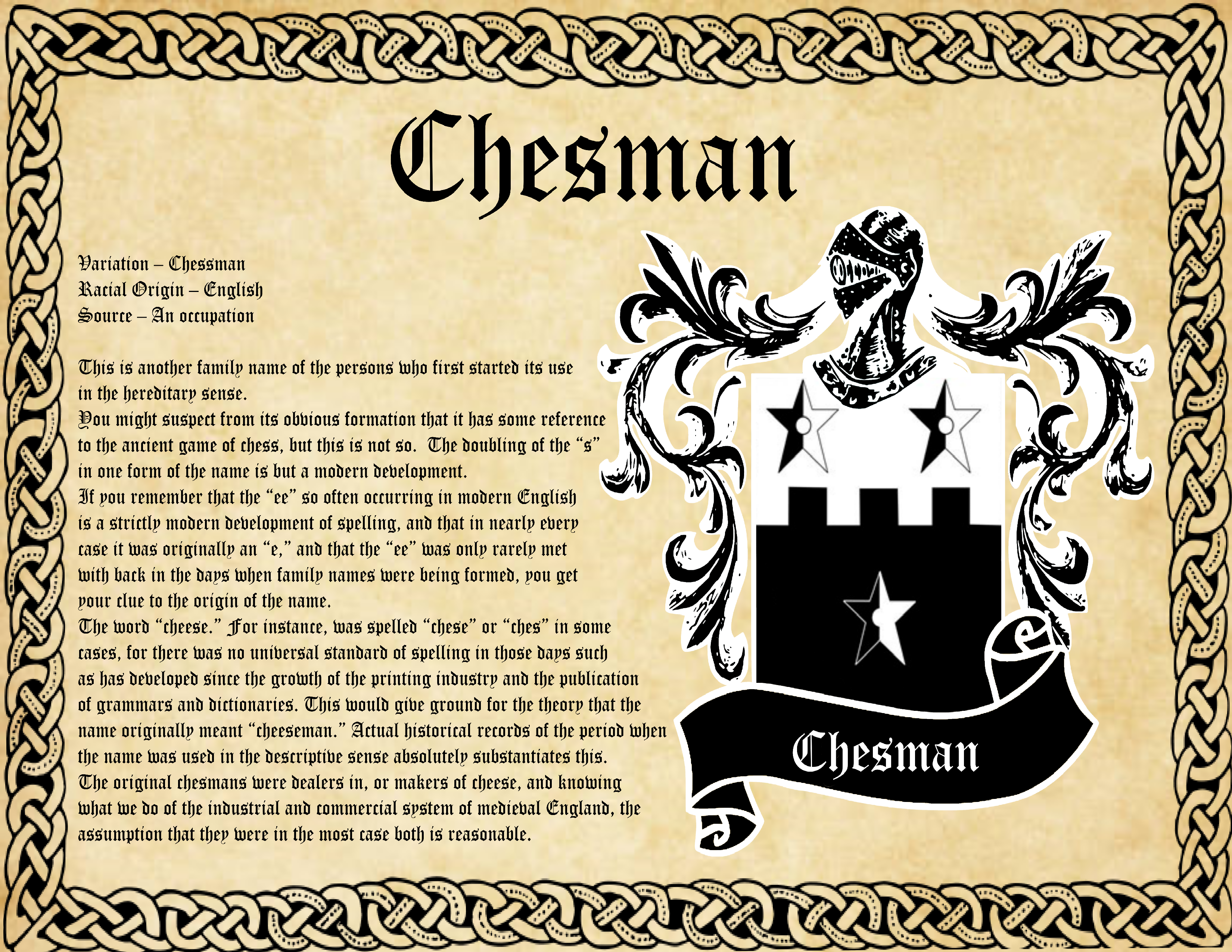 Chesman Surname Family History and Coat of Arms