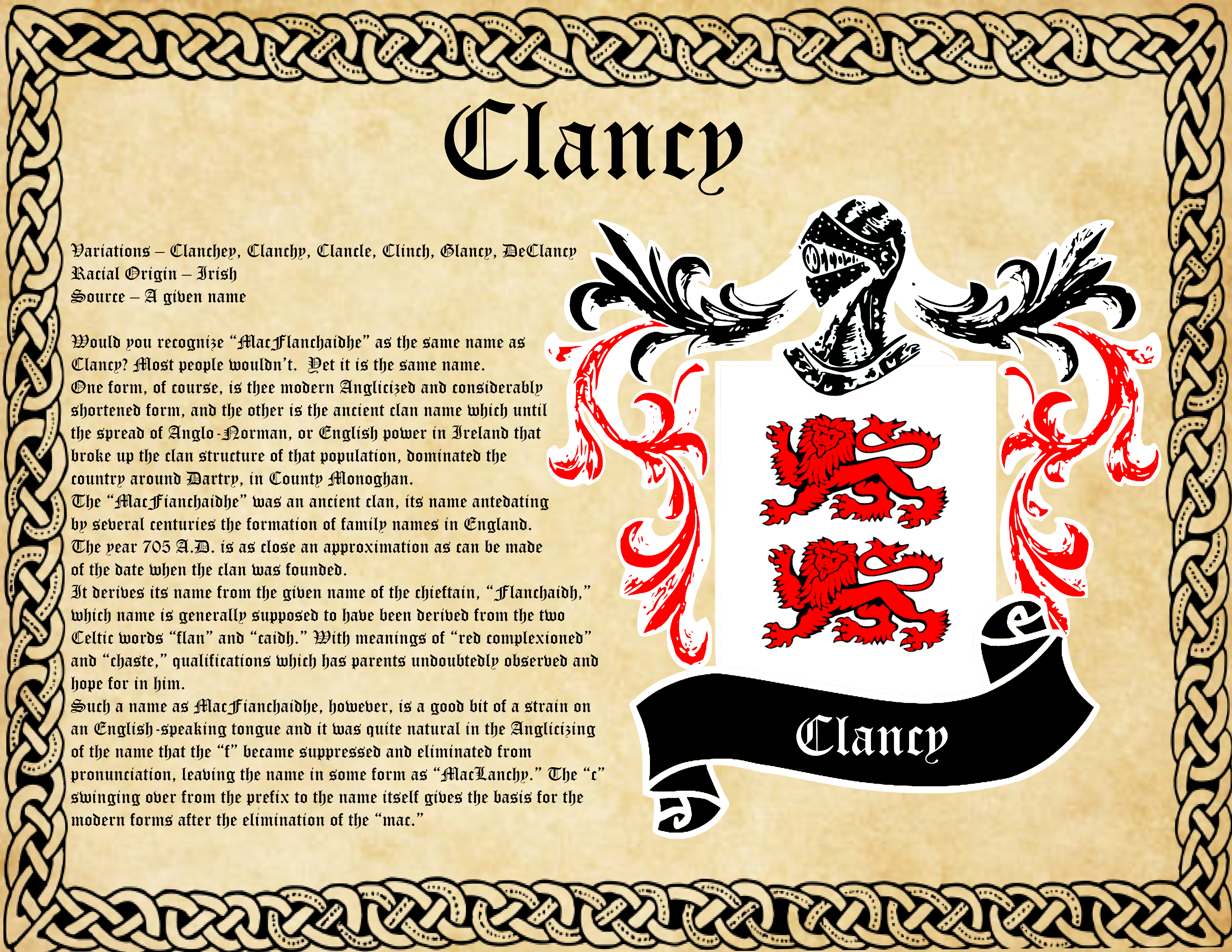 Clancy Surname Family Name and Coat of Arms