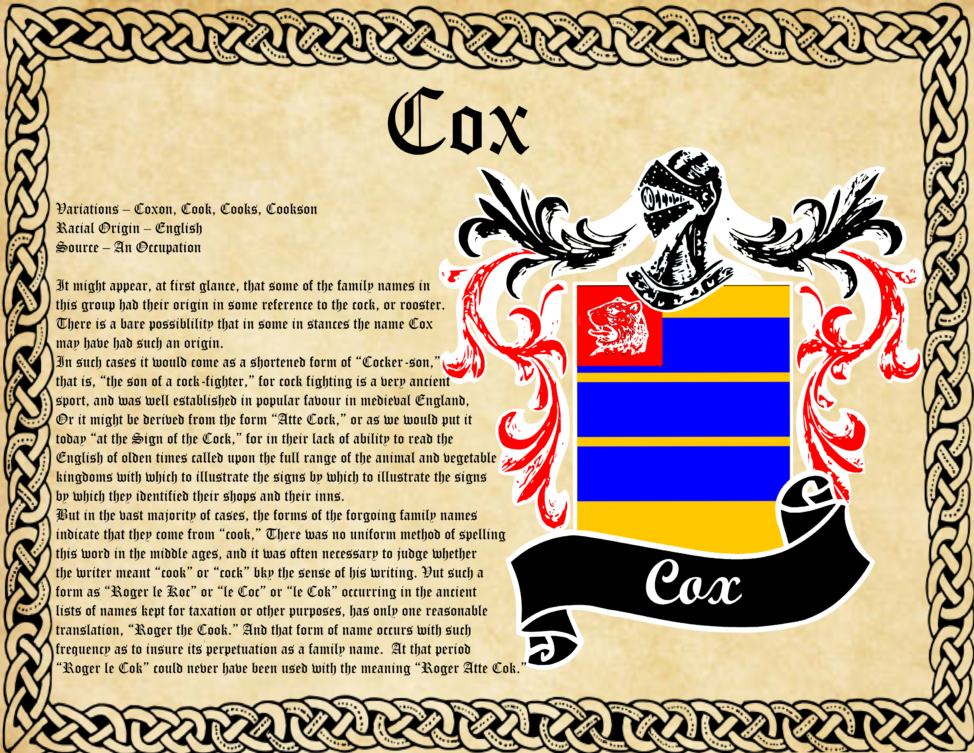 Cox Surname Family History and Coat of Arms