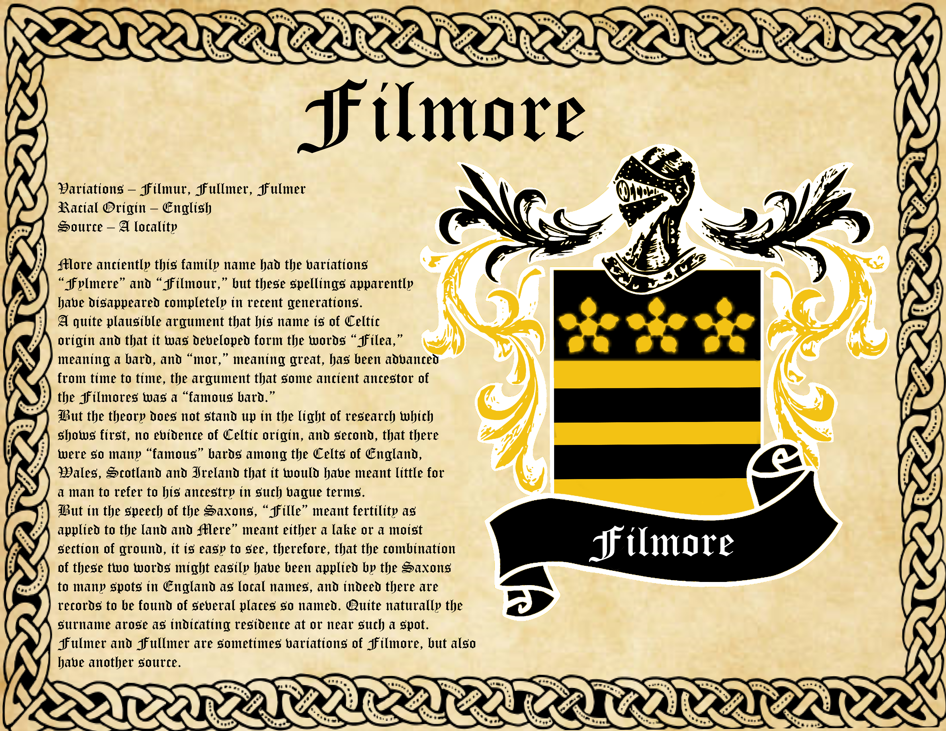 Filmore Surname Family History and Coat of Arms