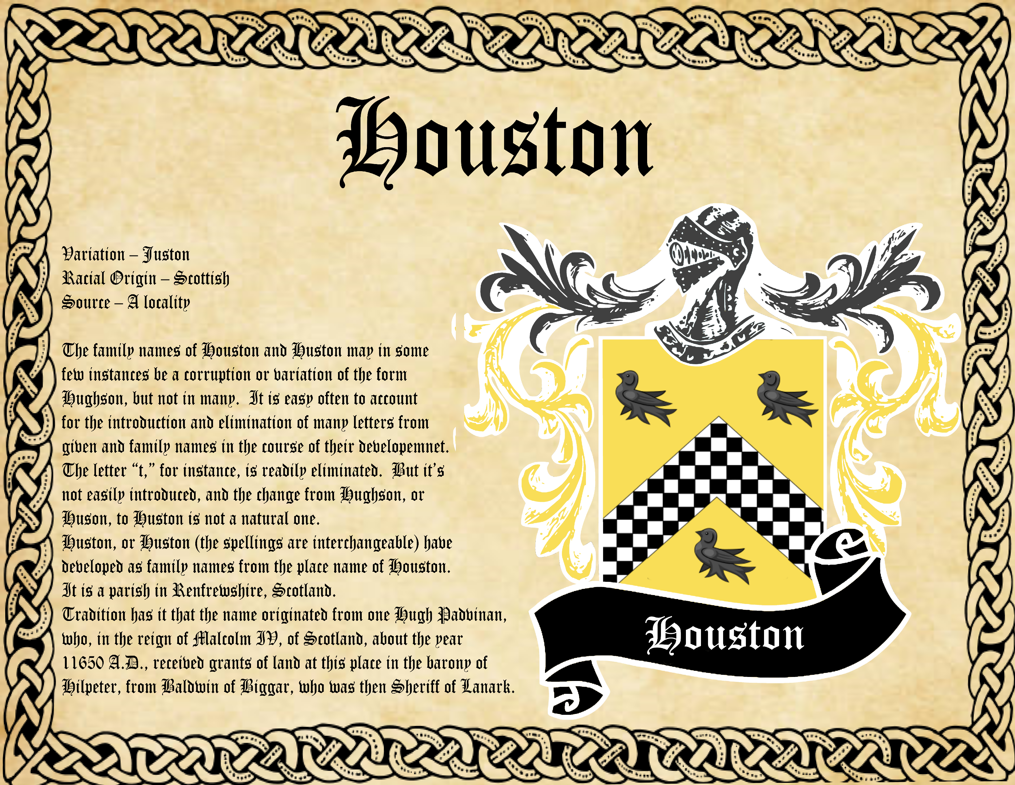 Houston Surname Family History and Coat of Arms