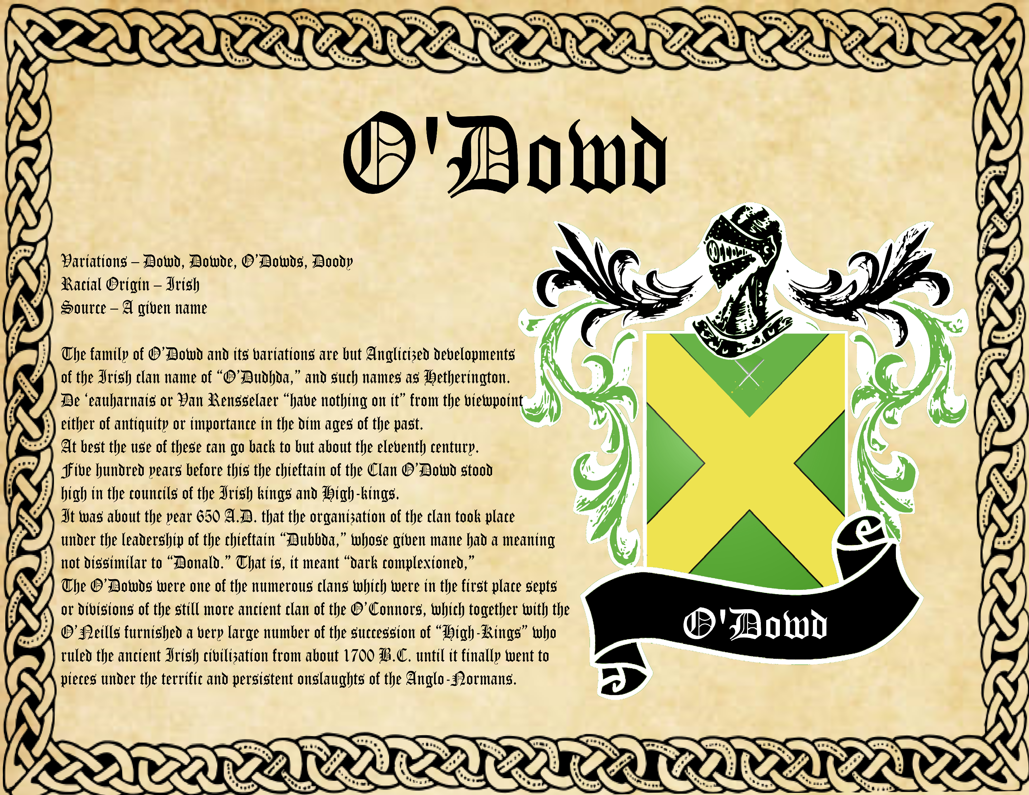 O'Dowd Surname Family History and Coat of Arms