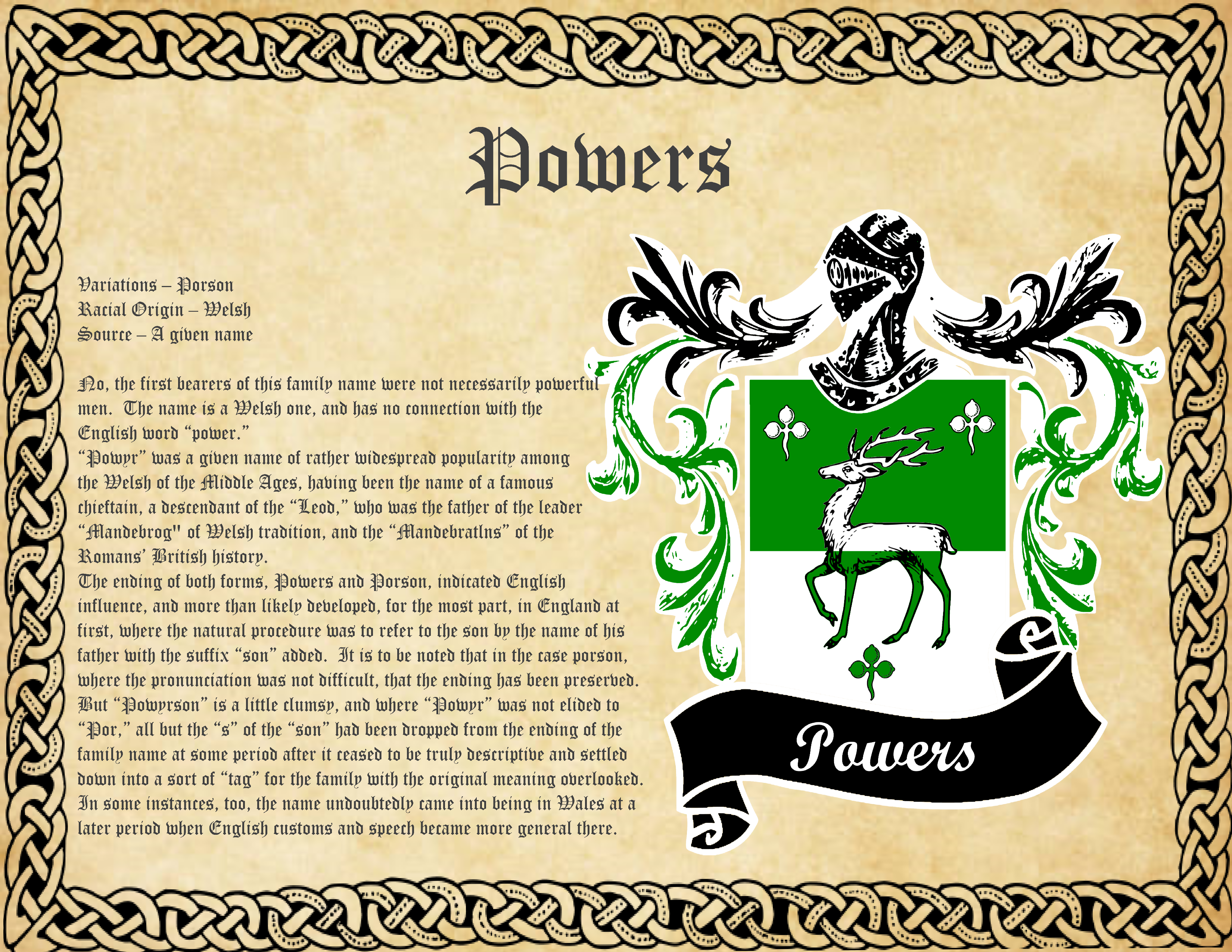 Powers Surname Family History and Coat of Arms