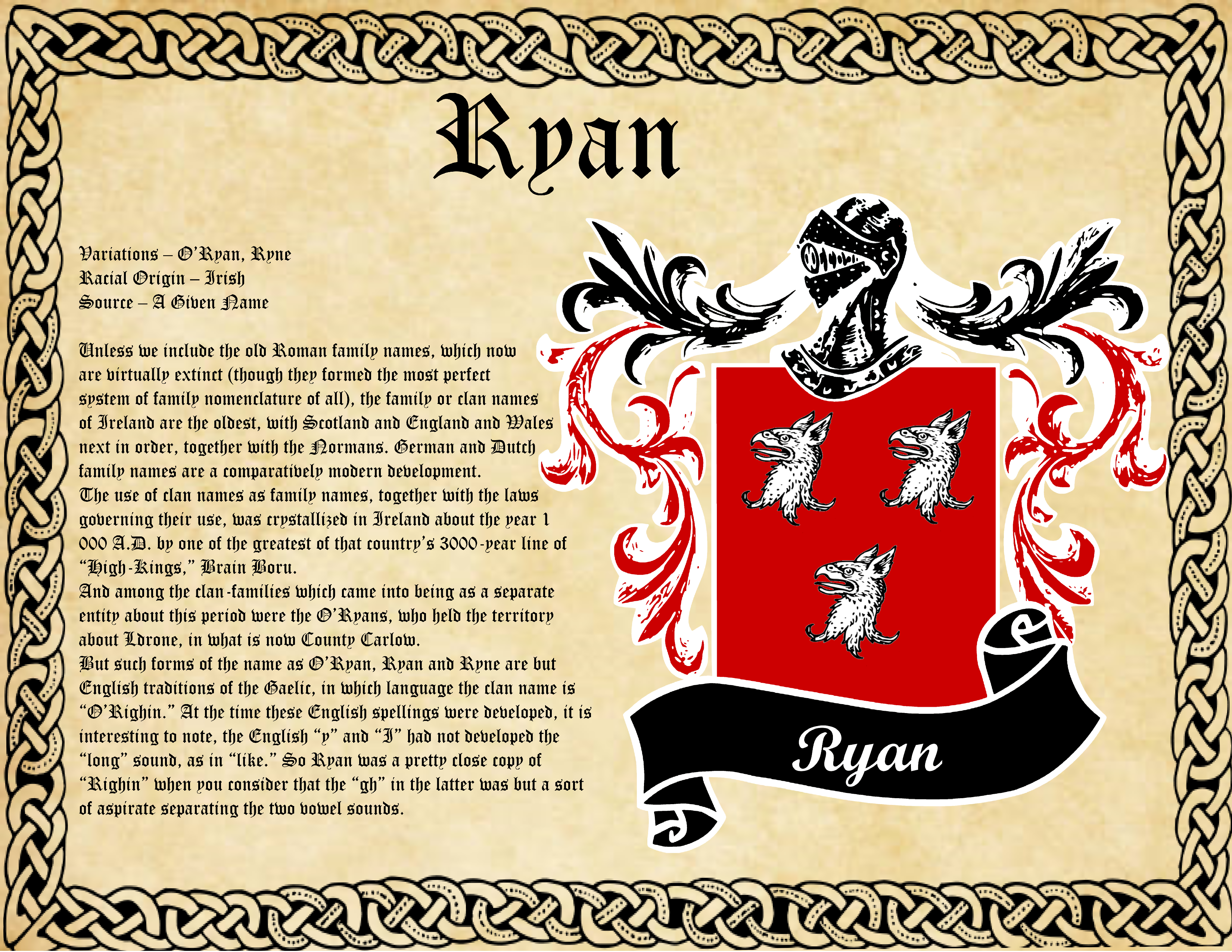 Ryan surname family history and Coat of arms