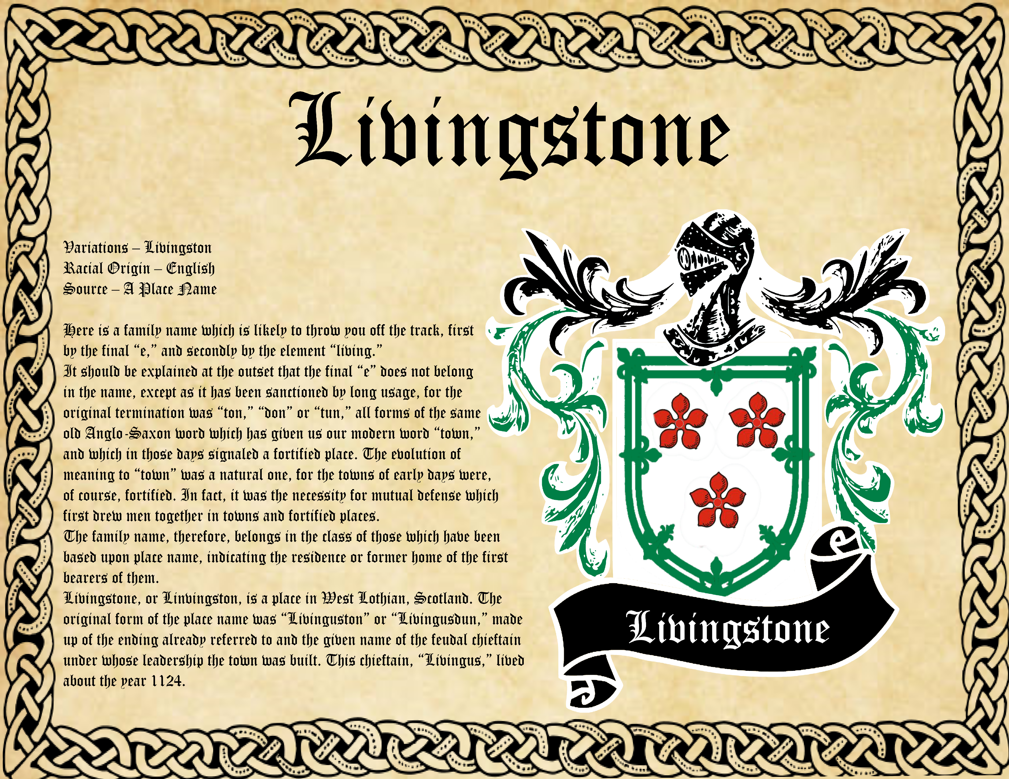 Livingstone Surname Family History and Coat of Arms